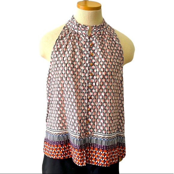 Anthropologie Maeve Multi-Color Print Button-Up Sleeveless Blouse, Medium - Picture 3 of 6